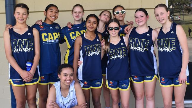 The Brisbane Capitals Gold team at the Basketball Queensland under-14 girls state championships in Rockhampton on June 30, 2024.
