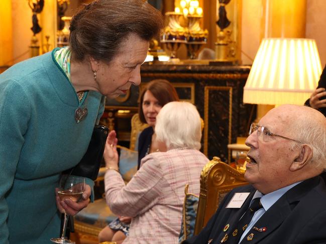 Princess Anne, Princess Royal talks with veteran Ron Yardley during a reception for Korean war veterans, to mark the 70th anniversary of the Korean War. Picture: Tristan Fewings / AFP