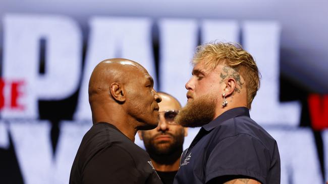 Tyson and Paul come face-to-face. (Photo by Sarah Stier/Getty Images for Netflix)