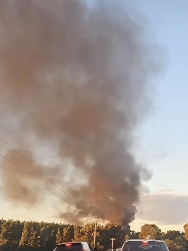 Fireys were called to the blaze at a pine plantation on Maryvale Rd in Morwell on Tuesday afternoon, where large volumes of smoke could be seen from the road. Picture: Estella Val / Facebook