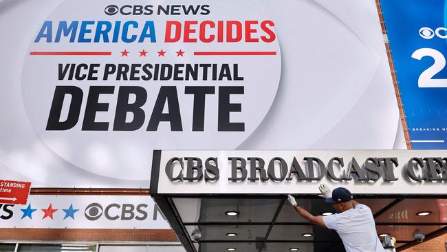 The entrance to the CBS Broadcast Centre the day before the television network will host the vice-presidential debate. Picture: Getty Images