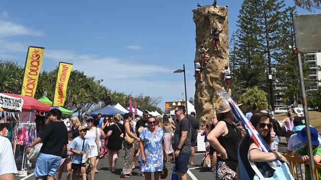 Rock climbing and markets at the Mooloolaba Foreshore Festival. Picture: Tegan Annett