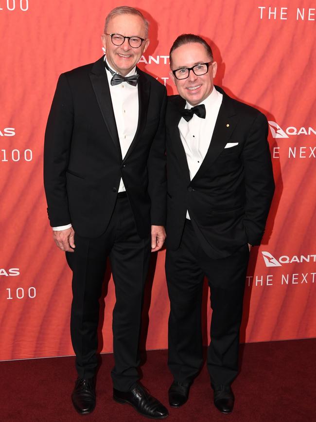 Prime Minister Anthony Albanese with Qantas CEO Alan Joyce at the Qantas 100th Gala Dinner in March.