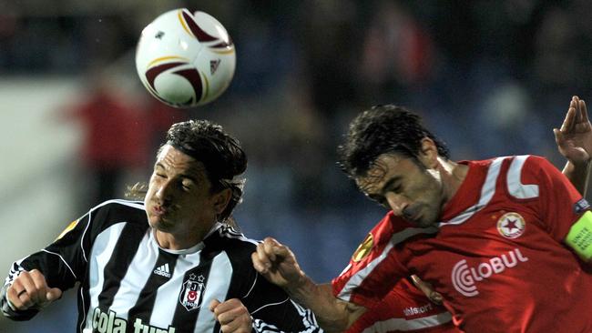 Ersan Gulum (left) vies with Todor Yanchev a UEFA Europa League Group L match for Besiktas against CSK Sofia in 2010.