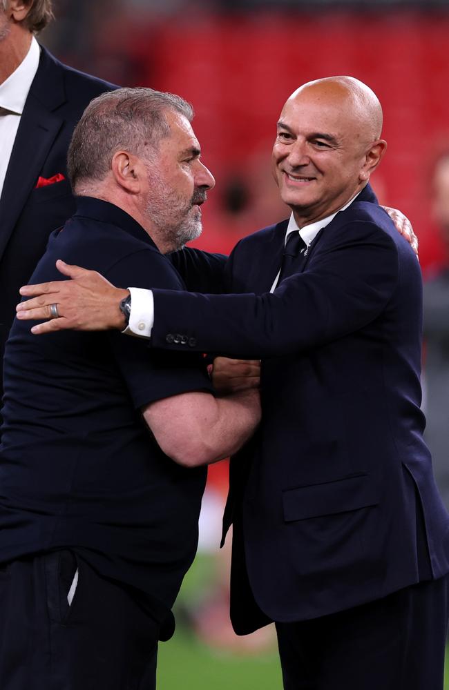 Levy with Postecoglou after the Europa League Final. Picture: Getty Images