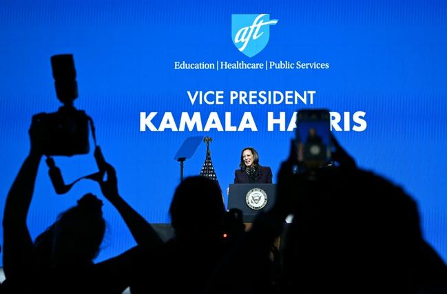 US Vice President Kamala Harris addresses teachers in Texas in her first week of campaigning for the presidency