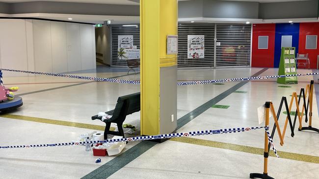 The crime scene in Vincent Shopping Centre after a stabbing took place on Thursday night. Picture: Leighton Smith