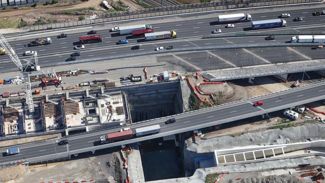 Excavated parts of the freeway above Millers and Williamstown roads exit and entrance ramps. Picture: David Caird