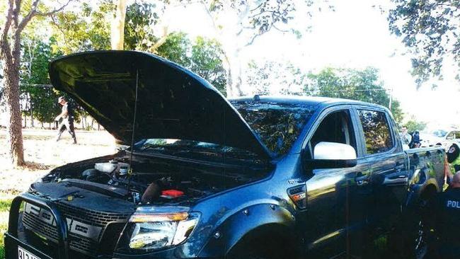 Police search the Ford Ranger Konstantinos Kontorinakis was driving when pulled over in a targeted drug stop south of Adelaide River in 2016. Picture: NT Police/NT Supreme Court