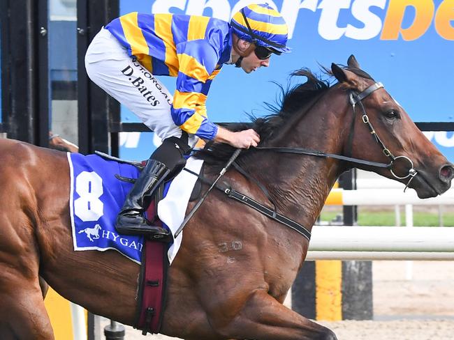 Corner Pocket ridden by Declan Bates wins the Hygain Winners Choice BM70 Handicap at Sportsbet-Ballarat Racecourse on April 28, 2021 in Ballarat, Australia. (Pat Scala/Racing Photos via Getty Images)