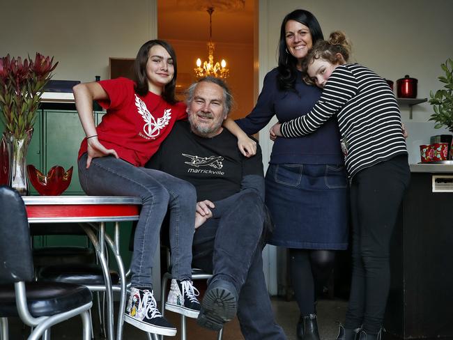 Rachel Williams and partner Pete Warrington with kids Rosa and Frankie in Marrickville. Picture: Sam Ruttyn