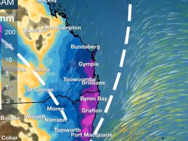 The new moon on Tuesday will bring a king tide, which, when combined with gusty winds and heavy rain, could result in massive beach erosion. Picture: Twitter/ Bureau of Meteorology