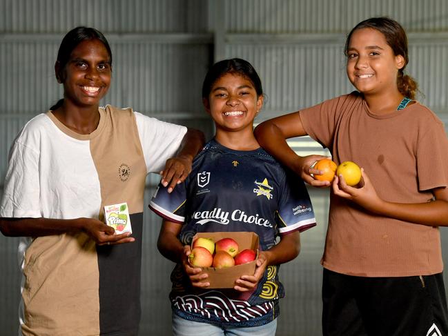 Community Gro's Youth Hub in Gartbutt is being defunded. Tarnia Long, 13, Quayarna Taiters-Rice, 11, and Tayarnie Ross, 12. Picture: Evan Morgan