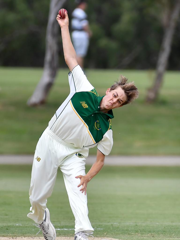 St Patrick's College bowler Noah James AIC First XI match between St Patrick's College and Iona College. Saturday February 12, 2022. Picture, John Gass