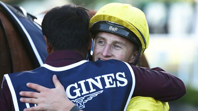 Tom Marquand was fined $2000 for embracing Safid Alam after Addeybb’s win in the Queen Elizabeth Stakes. Picture: Getty Images