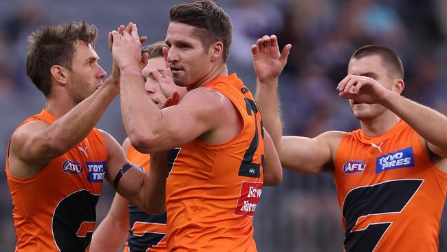 Jesse Hogan (middle) has reinvigorated his career in Sydney with the Giants. Picture: Getty Images