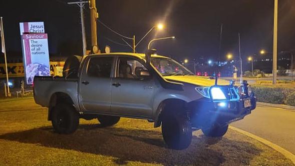 Keith Rex McKenzie's silver Toyota HiLux, in which he allegedly led police on three pursuits before crashing into a concrete barrier at Somersby. Picture: Facebook