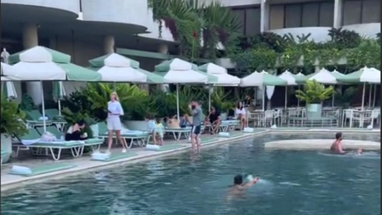 The pool at Calile Hotel was seen to be busy as early as 7 am. Picture: TikTok/em.bamford