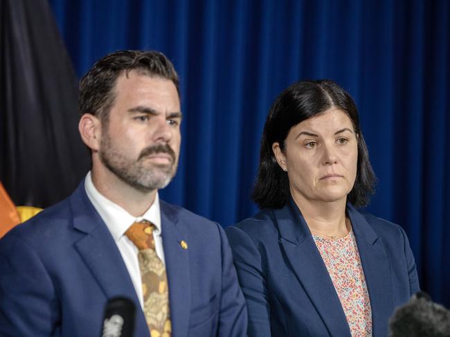28-03-2023 -  NT Chief Minister Natasha Fyles and NT Attorney General Chansey Paech announce a strengthening of bail laws. Picture: Liam Mendes / The Australian