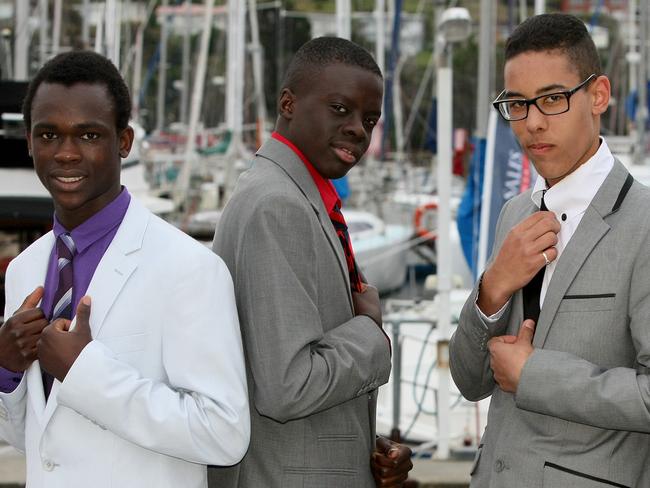 L to R: Cornelia Ochan, King Ochaya, Akrum Abdaltam and Opio Ochaya at the Emmanuel Christian School formal held at Bellerive Yacht Club on Friday 5 December Pic: Carolyn Docking