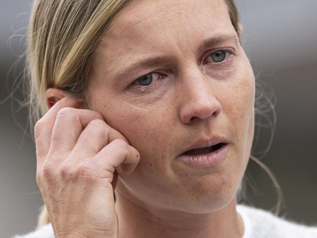 Lanning near tears during her retirement announcement in November 2023. Picture: Daniel Pockett/Getty Images