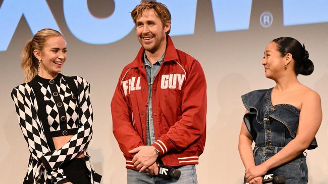 Emily Blunt, Ryan Gosling, and Stephanie Hsu at the SXSW premiere of The Fall Guy in Austin, Texas. Picture: Daniel Boczarski/Getty Images