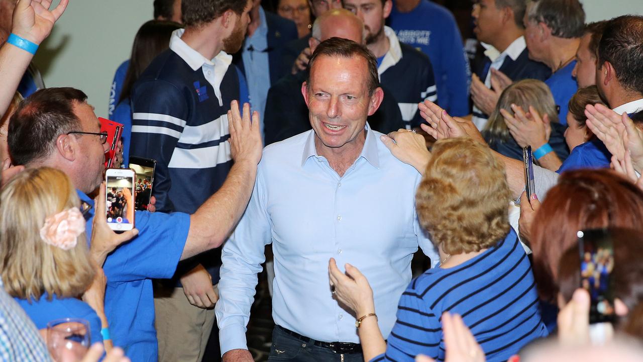 Tony Abbott arriving at his Election party at Manly Leagues Club tonight after being defeated by independent Zali Steggall. Picture: Tim Hunter.