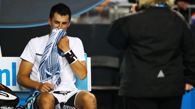 Bernard Tomic lost to Dan Evans on Friday night. Picture: Getty Images