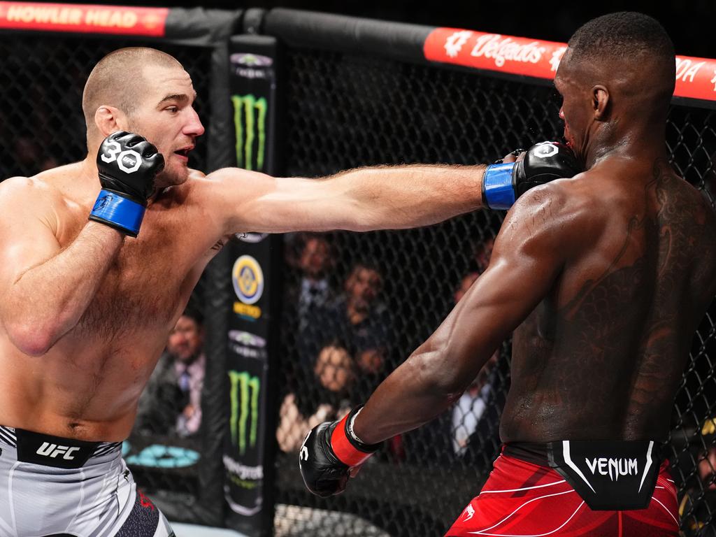 Sean Strickland (L) caused one of the biggest boilovers in UFC history against Adesanya (R). Picture: Chris Unger/Zuffa LLC via Getty Images