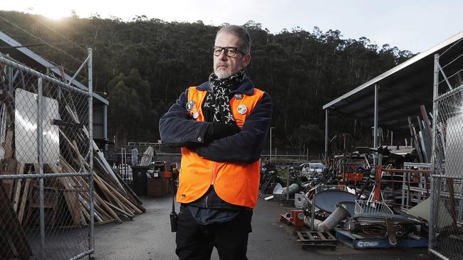 Assistant coordinator from the South Hobart tip shop Jason Richards stands in the yard were the shops truck was stolen. Picture: Zak Simmonds