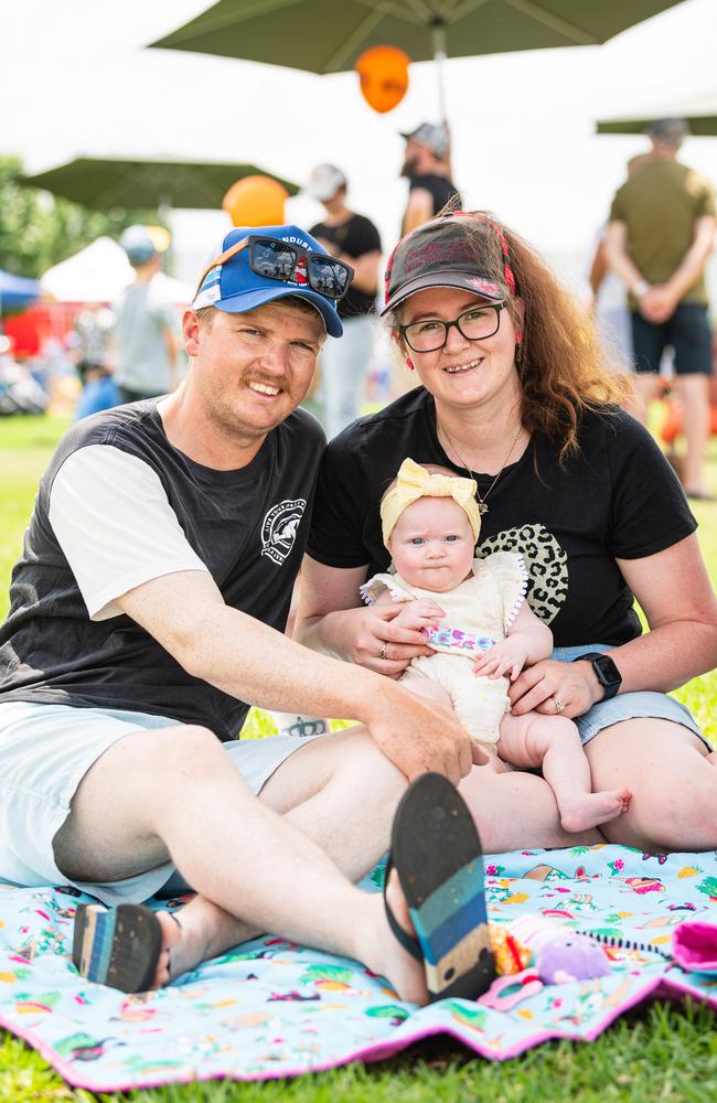 Kellie and Paul Uprichard with baby Poppie at Wellcamp Airport 10th anniversary community day, Sunday, November 10, 2024. Picture: Kevin Farmer