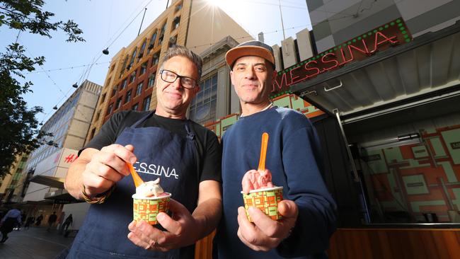 Gelato Messina founders Nick and Danny Palumbo when they were in town for a Gelato Messina pop-up in Rundle Mall in 2019. Picture: Tait Schmaal