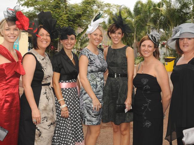 Michelle Tipping, Anita Hammon, Dara Koops, Nicole Marshall, Andrea Sinclair, Tammy Patton and Rebecca Humphreys at the 2011 Townsville Ladies Day Races held at the Cluden Race Track