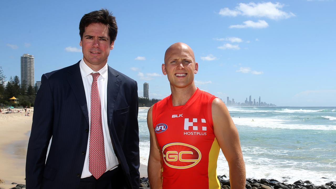 AFL CEO Gillon McLachlan says marquee players would have no issue with moving to a new franchise, similar to how Gary Ablett Jnr moved to the Gold Coast. Picture: Regi Varghese