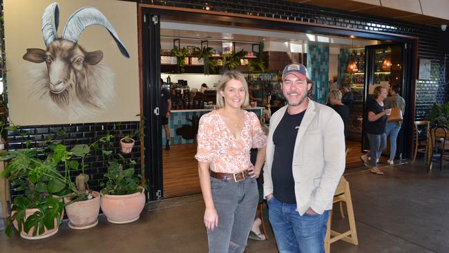 Mel Crawford and Don Peel outside The Spirited Goat Cafe and Bar at Otto's Market Precinct in Idalia.