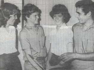 A clipping of a photo published when the Mackay State High School leaders were announced. From left are Lorraine McDonald (vice captain), Peter Cox (captain), Margaret Heggie (captain) and Greg Sutherland (vice captain). Picture: Contributed