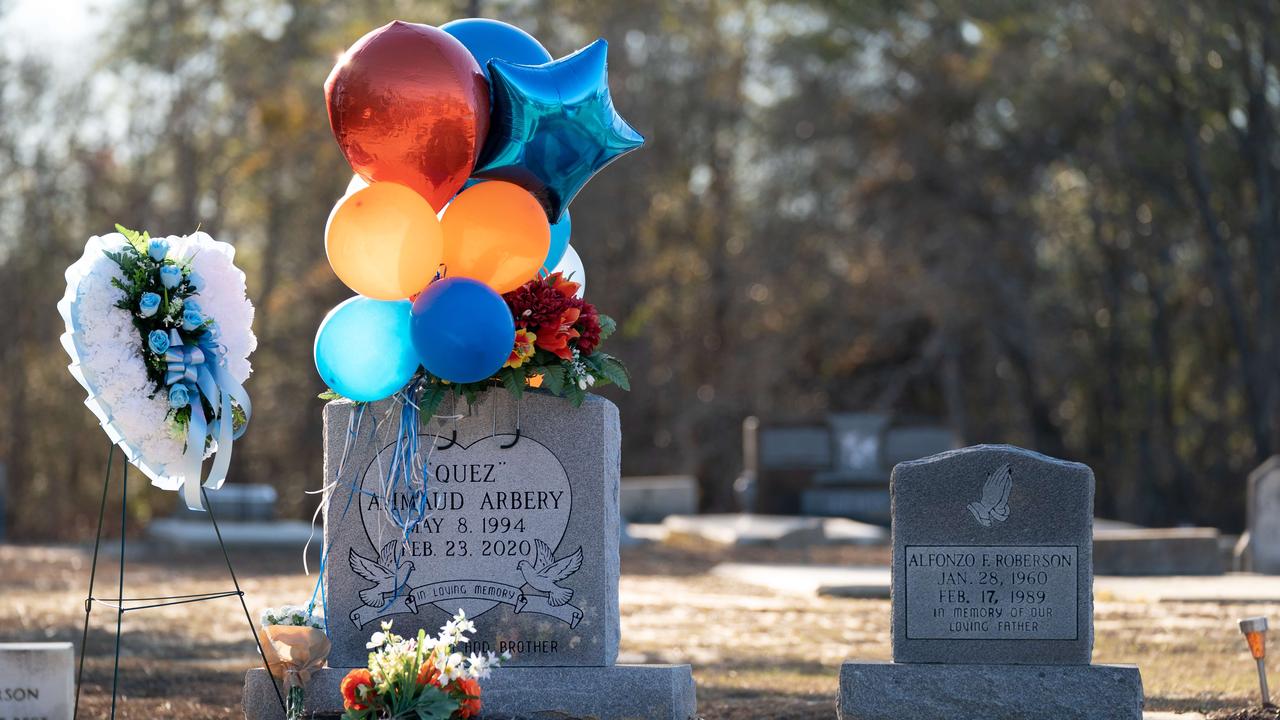 Balloons and flowers decorate the gravesite of Ahmaud Arbery on February 23, 2021 in Waynesboro, Georgia. Arbery. Picture: Sean Rayford/Getty Images/AFP