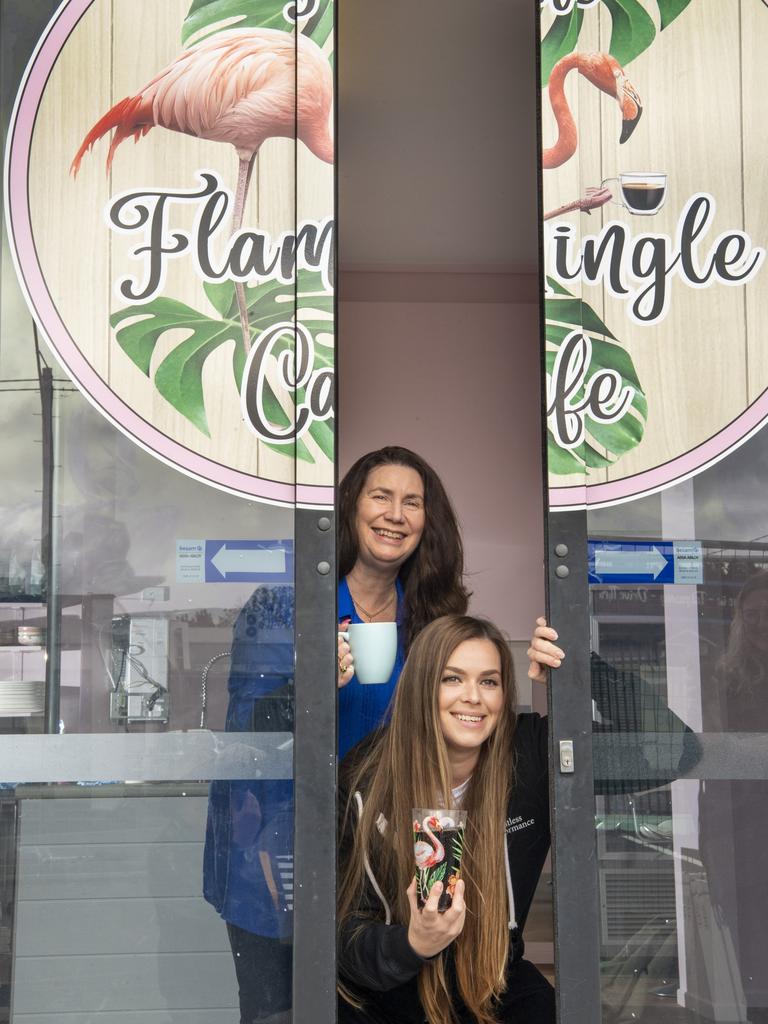 Anne Kerr (top) and her daughter Taylor Kerr are about to open Flamingle Cafe in Russell St Toowoomba. Wednesday, July 21, 2021. Picture: Nev Madsen.