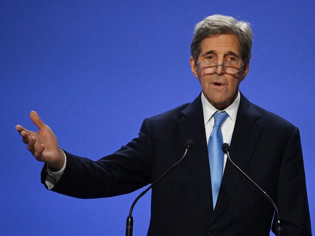 US special climate envoy, John Kerry speaks during a joint China and US statement on a declaration enhancing climate action in the 2020s during the COP26 climate change conference in Glasgow. Picture: Jeff J Mitchell / POOL / AFP