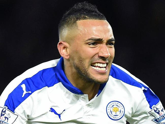 CORRECTION - Leicester City's Algerian midfielder Riyad Mahrez (R) celebrates scoring his team's first goal with Leicester City's English midfielder Danny Drinkwater and Leicester City's English defender Danny Simpson (C) during the English Premier League football match between Watford and Leicester City at Vicarage Road Stadium in Watford, north of London on March 5, 2016. / AFP / OLLY GREENWOOD / RESTRICTED TO EDITORIAL USE. No use with unauthorized audio, video, data, fixture lists, club/league logos or 'live' services. Online in-match use limited to 75 images, no video emulation. No use in betting, games or single club/league/player publications. / CORRECTION - Correcting identity “The erroneous mention[s] appearing in the metadata of this photo by OLLY GREENWOOD has been modified in AFP systems in the following manner: [Leicester City's Algerian midfielder Riyad Mahrez (R) celebrates scoring his team's first goal with Leicester City's English midfielder Danny Drinkwater and Leicester City's English defender Danny Simpson (C) during the English Premier League football match between Watford and Leicester City at Vicarage Road Stadium in Watford, north of London on March 5, 2016.] instead of [Leicester City's Algerian midfielder Riyad Mahrez (R) celebrates scoring his team's first goal with Leicester City's English midfielder Danny Drinkwater and Leicester City's Ghanaian midfielder Daniel Amartey (C) during the English Premier League football match between Watford and Leicester City at Vicarage Road Stadium in Watford, north of London on March 5, 2016.]. Please immediately remove the erroneous mention[s] from all your online services and delete it (them) from your servers. If you have been authorized by AFP to distribute it (them) to third parties, please ensure that the same actions are carried out by them. Failure to promptly comply with these instructions will entail liability on your part for any continued or post notification usage. Therefore we thank you