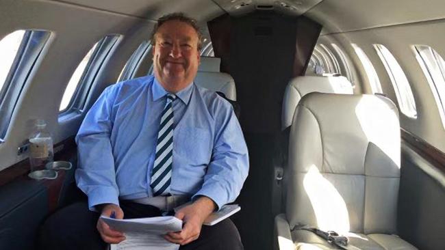 The Australian’s Ean Higgins on assignment travelling in entrepreneur Dick Smith’s private jet. Picture: Renee Nowytarger