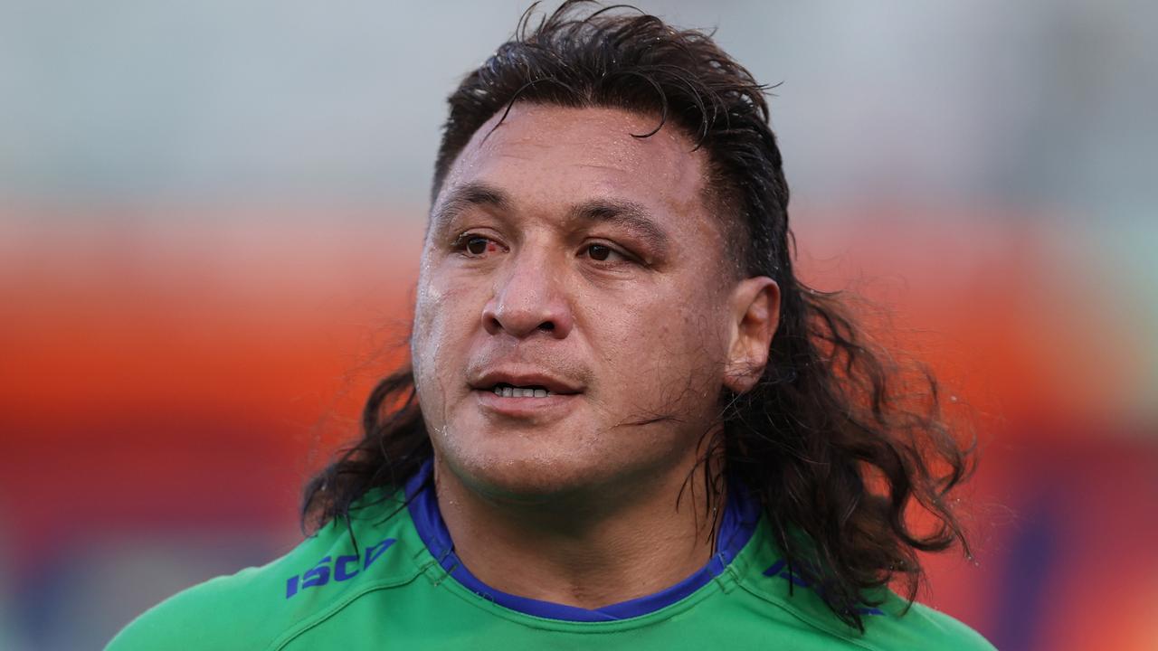 CANBERRA, AUSTRALIA - JULY 07: Josh Papali'i of the Raiders looks on during the round 18 NRL match between Canberra Raiders and Newcastle Knights at GIO Stadium on July 07, 2024 in Canberra, Australia. (Photo by Jason McCawley/Getty Images)