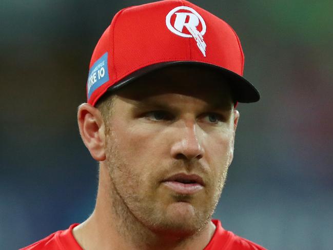 GOLD COAST, AUSTRALIA - JANUARY 01: Aaron Finch of the Renegades looks on during the Big Bash League match between the Melbourne Renegades and the Sydney Thunder at Metricon Stadium, on January 01, 2021, in Gold Coast, Australia. (Photo by Chris Hyde/Getty Images)