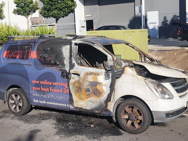 Macarthur Pets van allegedly firebombed on Central Hills Dr, Gregory Hills. Picture: Macarthur Pets