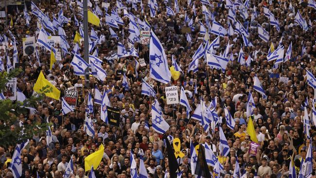 Protesters gather to demand a Gaza hostages deal in Tel Aviv last week. Picture: Getty Images