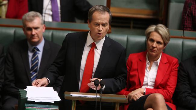 Making his point ... the Opposition Leader Bill Shorten delivering his Budget Reply Speech in Parliament House in Canberra. Picture: Gary Ramage