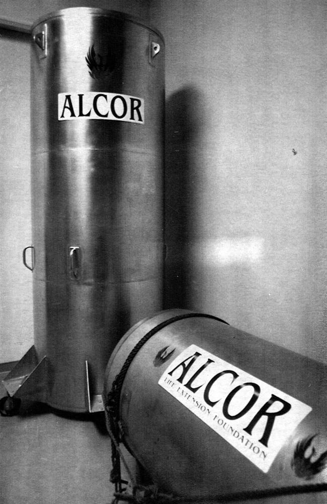 Cryonics freeze tubes used to hold bodies in frozen suspension, at the Alcor cryogenic laboratory. Picture: Philip Ramey.