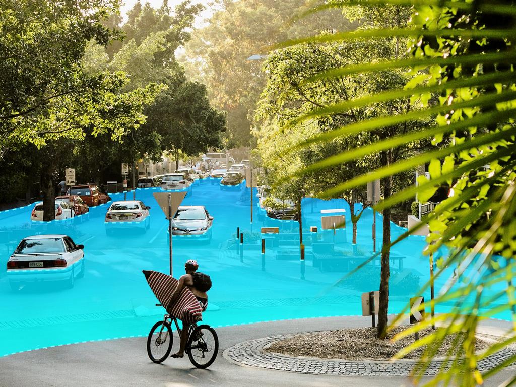 An artist’s impression of what Hasting Street in Noosa would look like under the modelling for a 0.84m rise in sea levels.