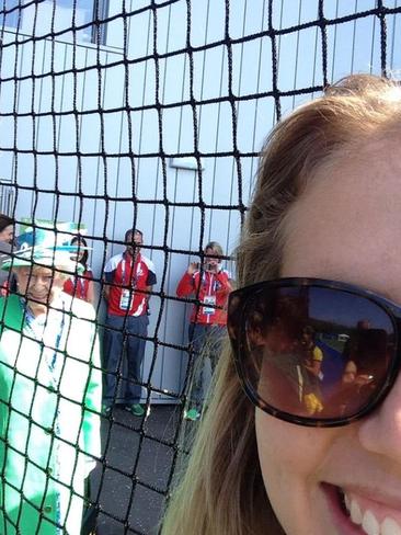 Ashleigh Nelson’s famous Twitter image of the Queen photobombing her at the Glasgow Commonwealth Games. Picture: Twitter