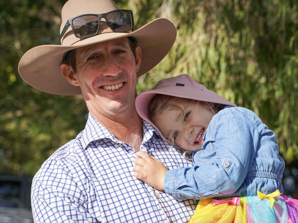 Luke McNeven, of Bloomsbury, and his daughter Bobbi McNeven, 3, at the Calen Country Fair, Saturday, May 29, 2021. Picture: Heidi Petith